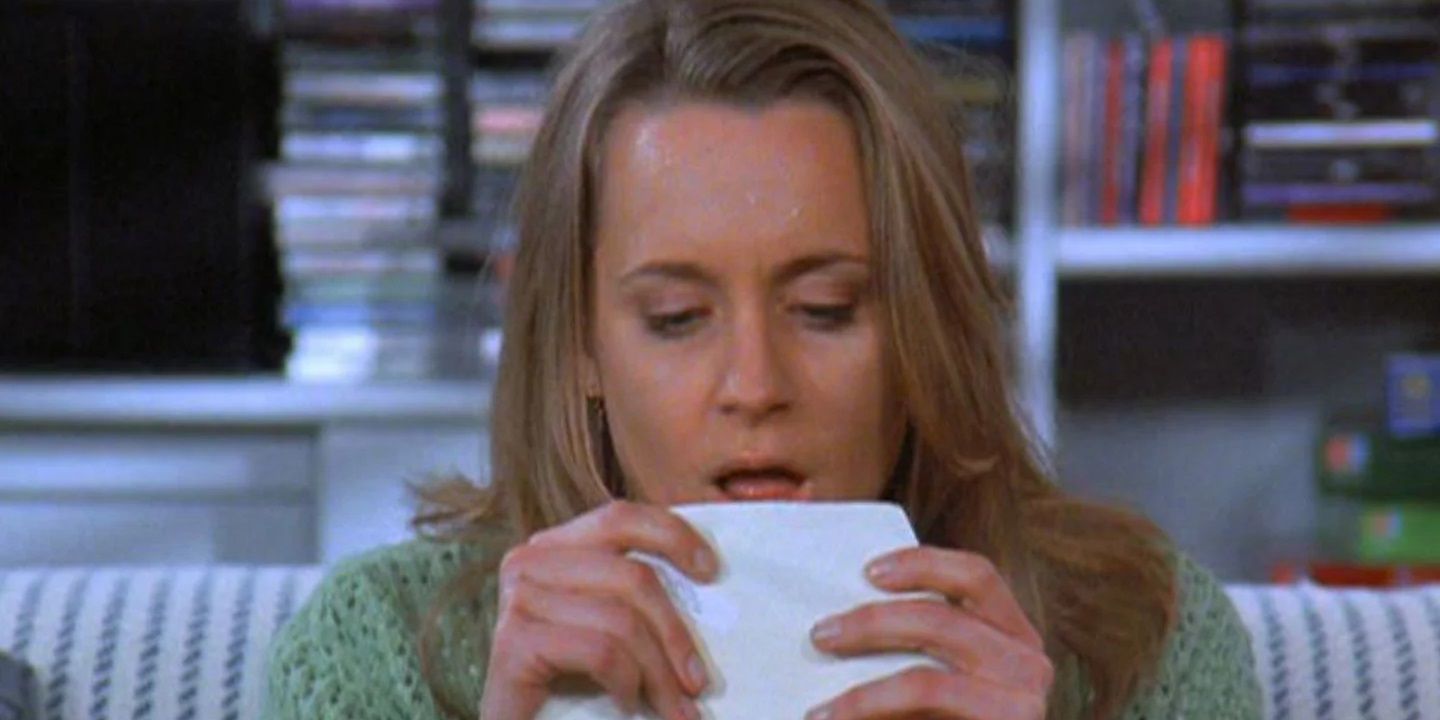 Susan Ross licking the envelope in Seinfeld