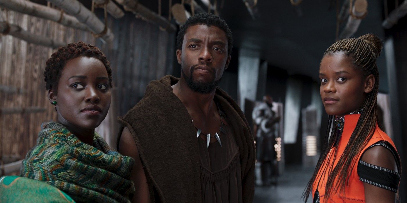 T'Challa, Nakia and Shuri in traditional clothes in Black Panther