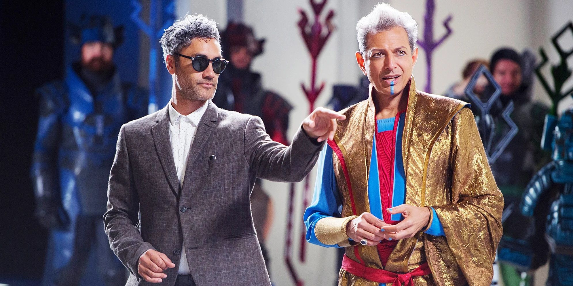 Taika Waititi and Jeff Goldblum on the set of Thor: Ragnarok