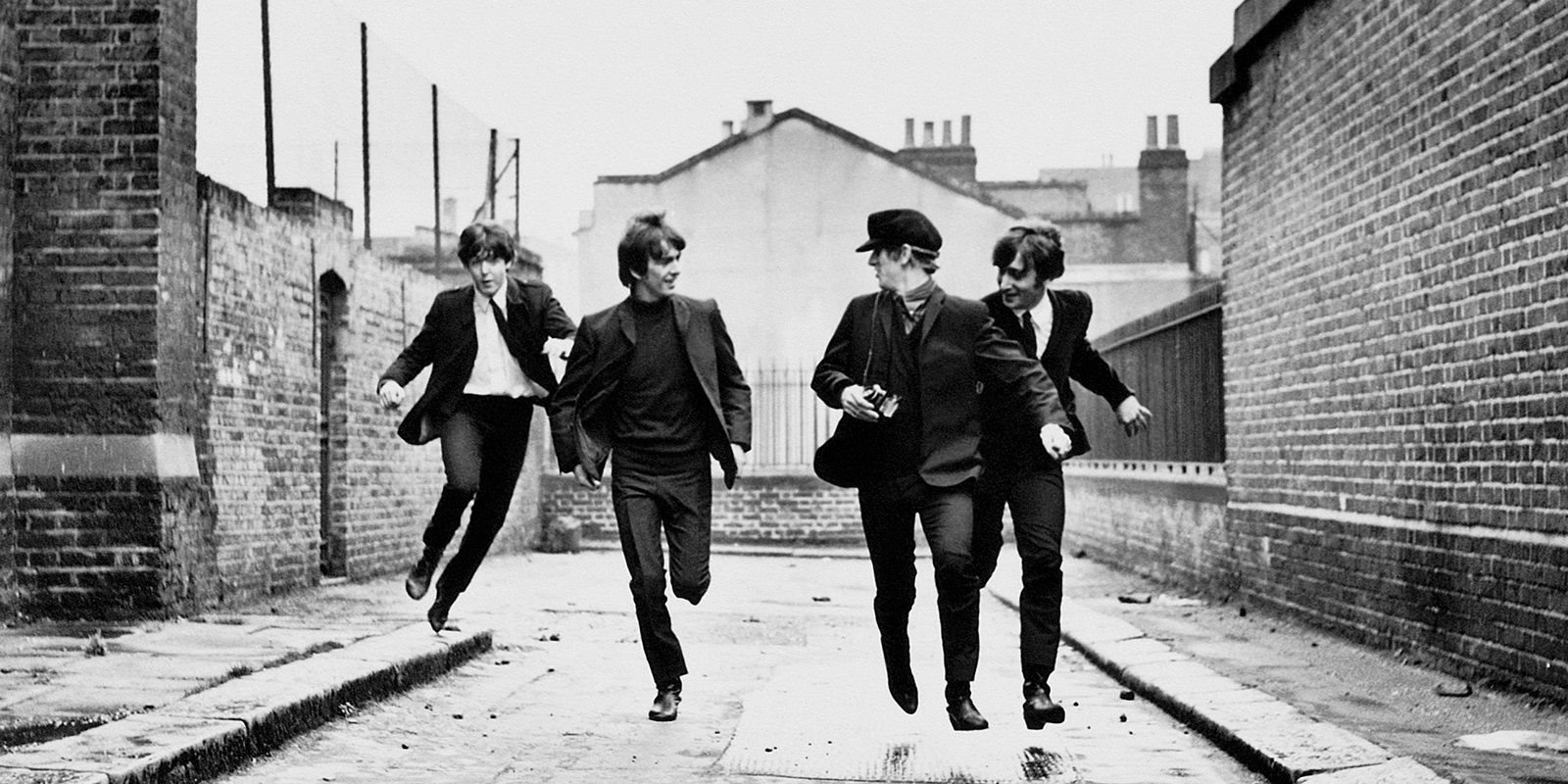 The Beatles running down a street in A Hard Day's Night