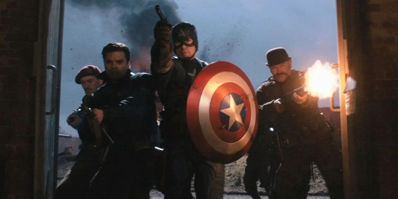 The Howling Commandos break into a Hydra warehouse in Captain America The First Avenger