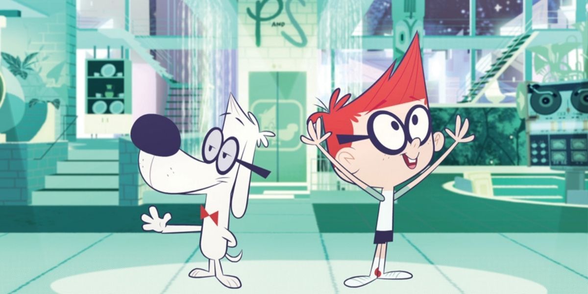 Animated characters Mr. Peabody and Sherman in their room