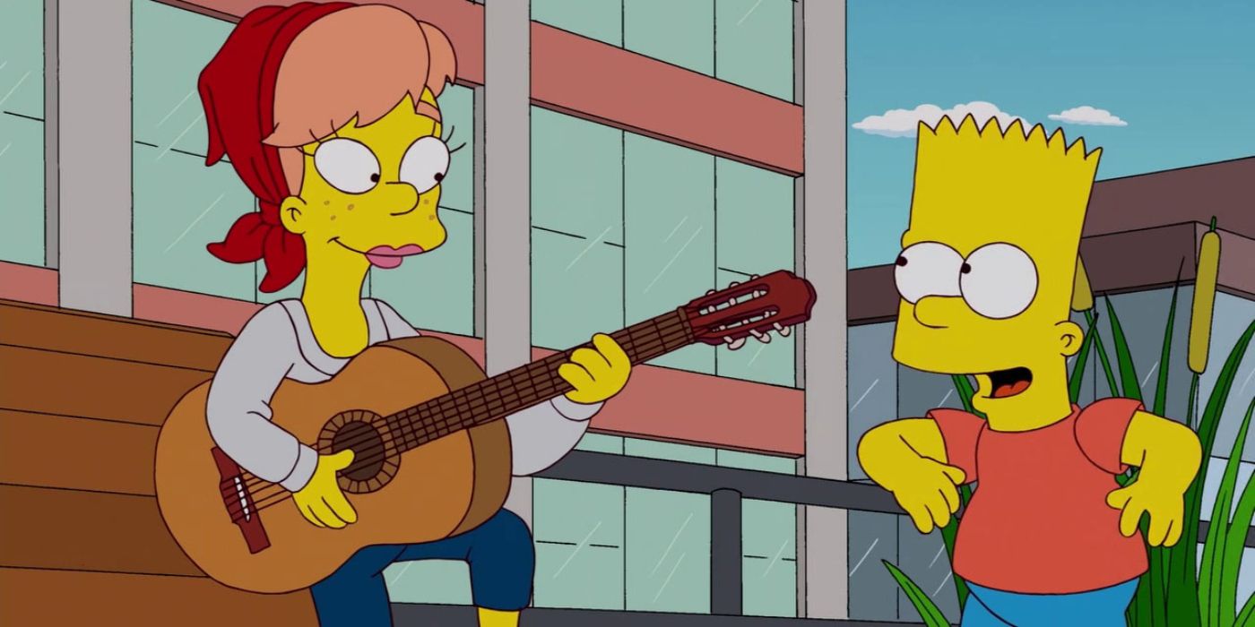 Mary Spuckler playing guitar for Bart in The Simpsons 