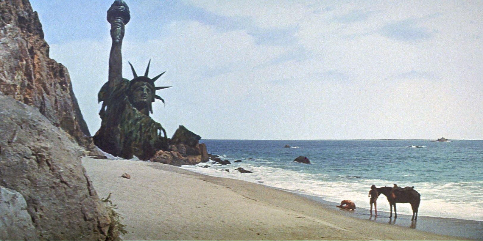 The Statue of Liberty poking out of the beach at the end of Planet of the Apes