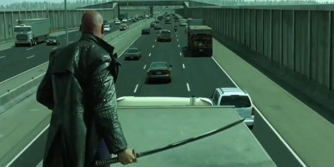 The freeway chase in The Matrix Reloaded