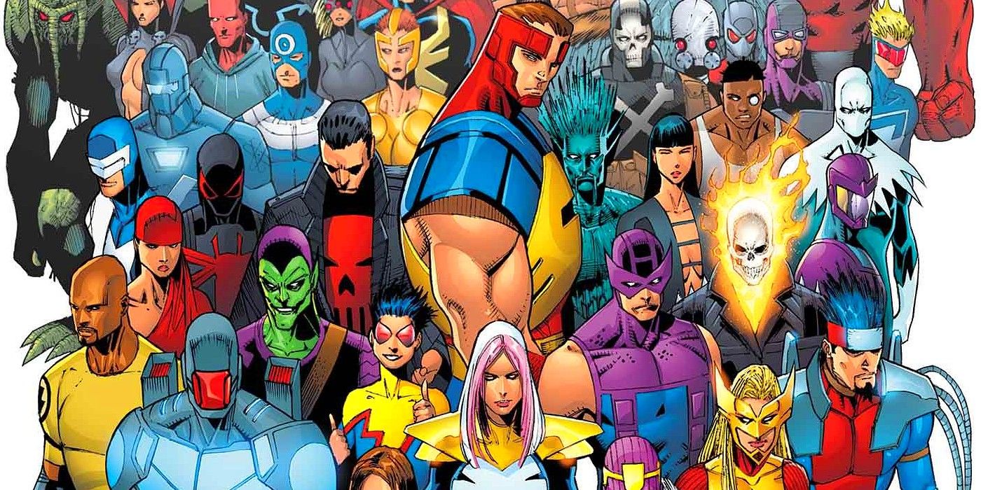 A large group of Thunderbolts members stand together 