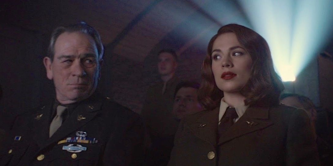 Tommy Lee Jones and Hayley Atwell in Captain America The First Avenger