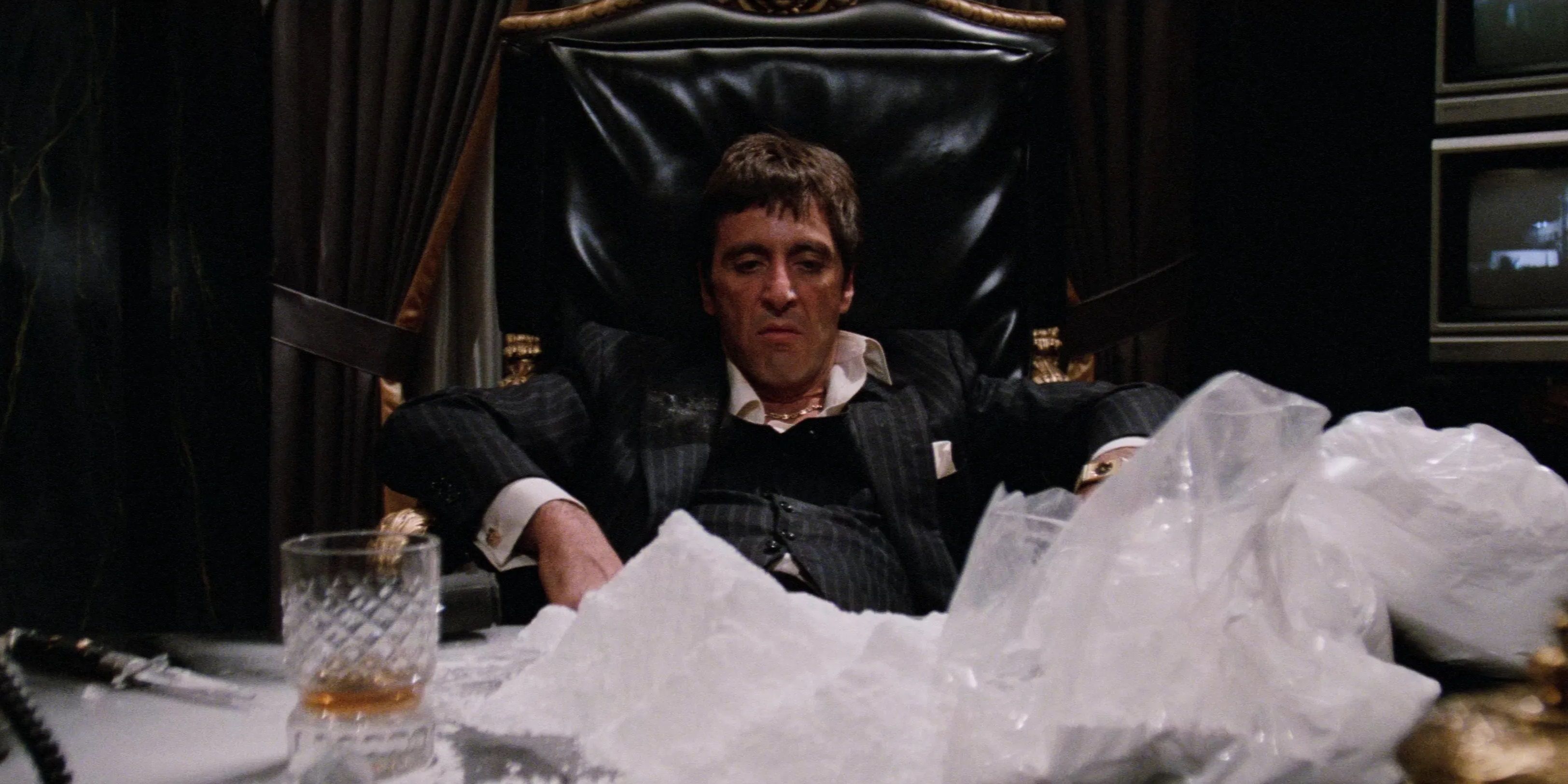 Tony Montana at his desk in Scarface