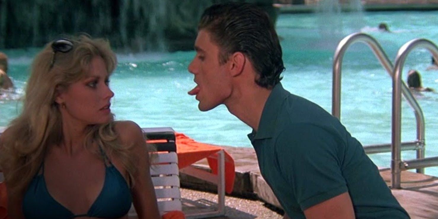 Manny tries to pick up a woman by the pool in Scarface