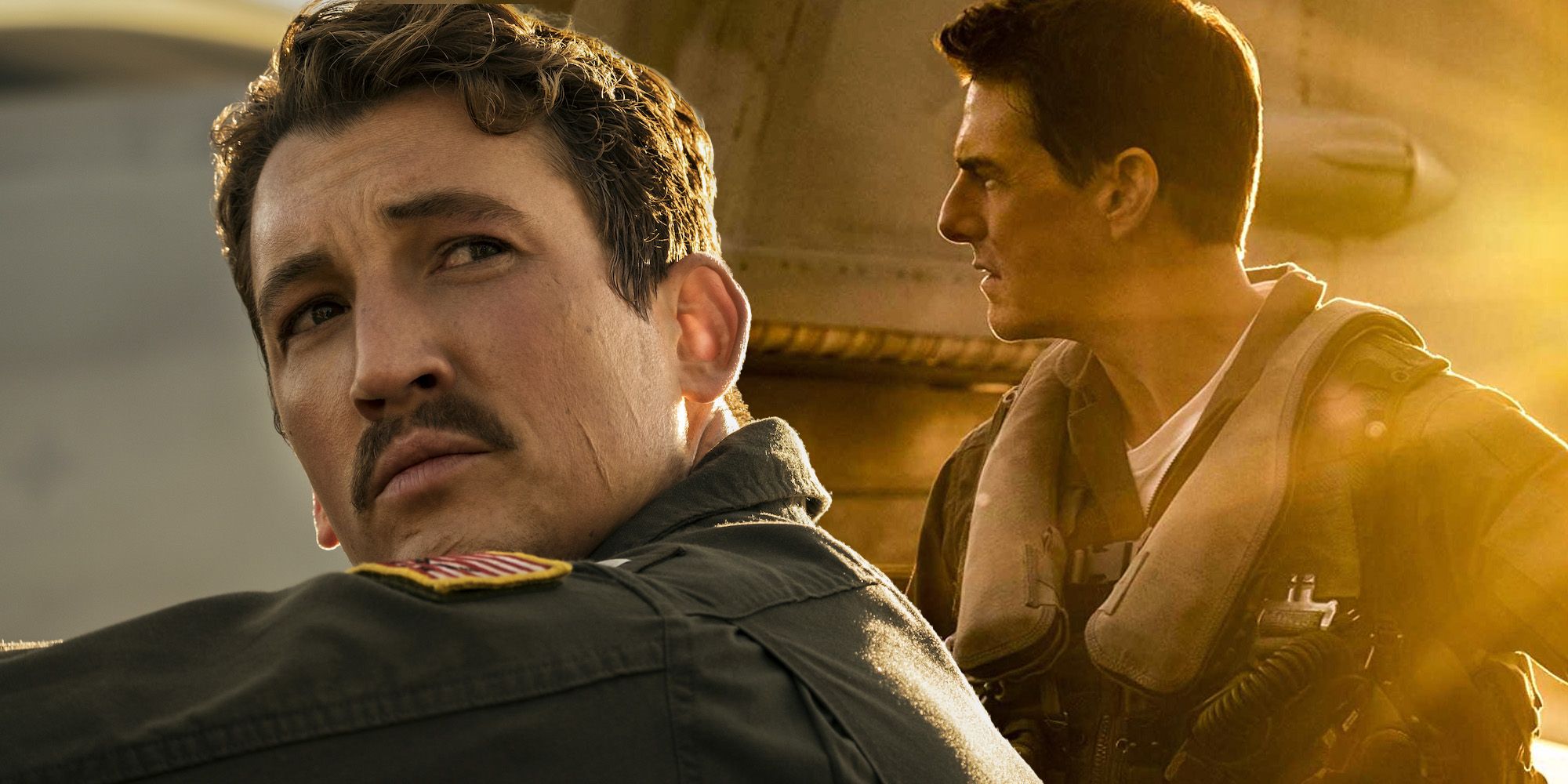 Custom image of Miles Teller as Rooster and Tom Cruise as Maverick in Top Gun: Maverick