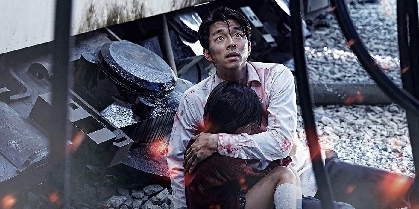 A man shields his daughter from Train to Busan