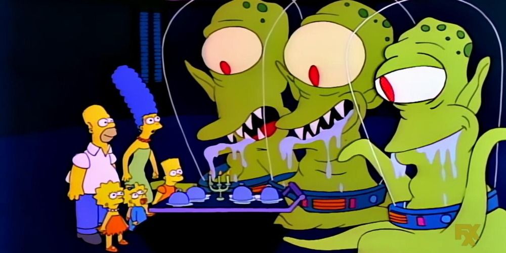 The Simpsons with aliens in Treehouse of Horror