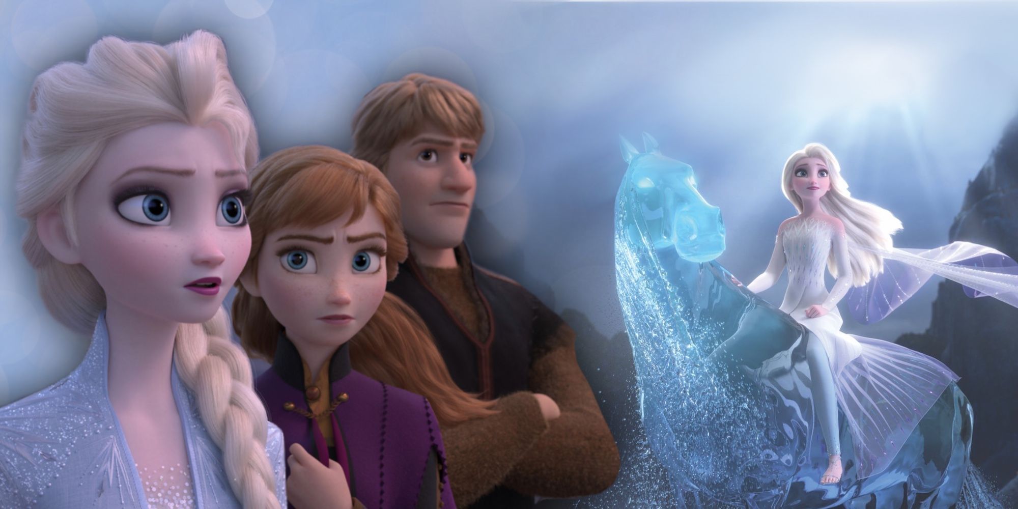 Anna, Kristoff, and Elsa (as the Fifth Spirit) in Frozen 2