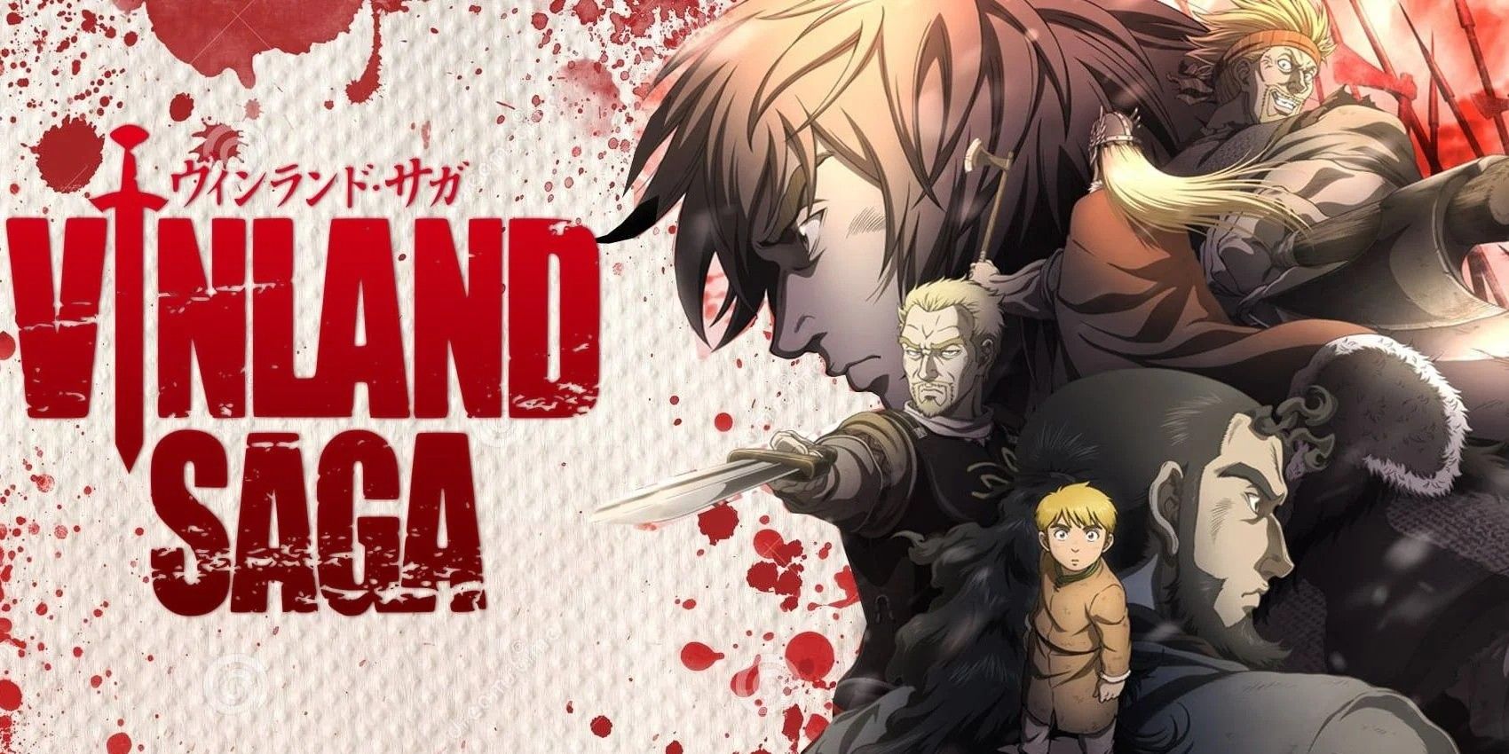 Vinland Saga key art featuring a collage of the main cast.