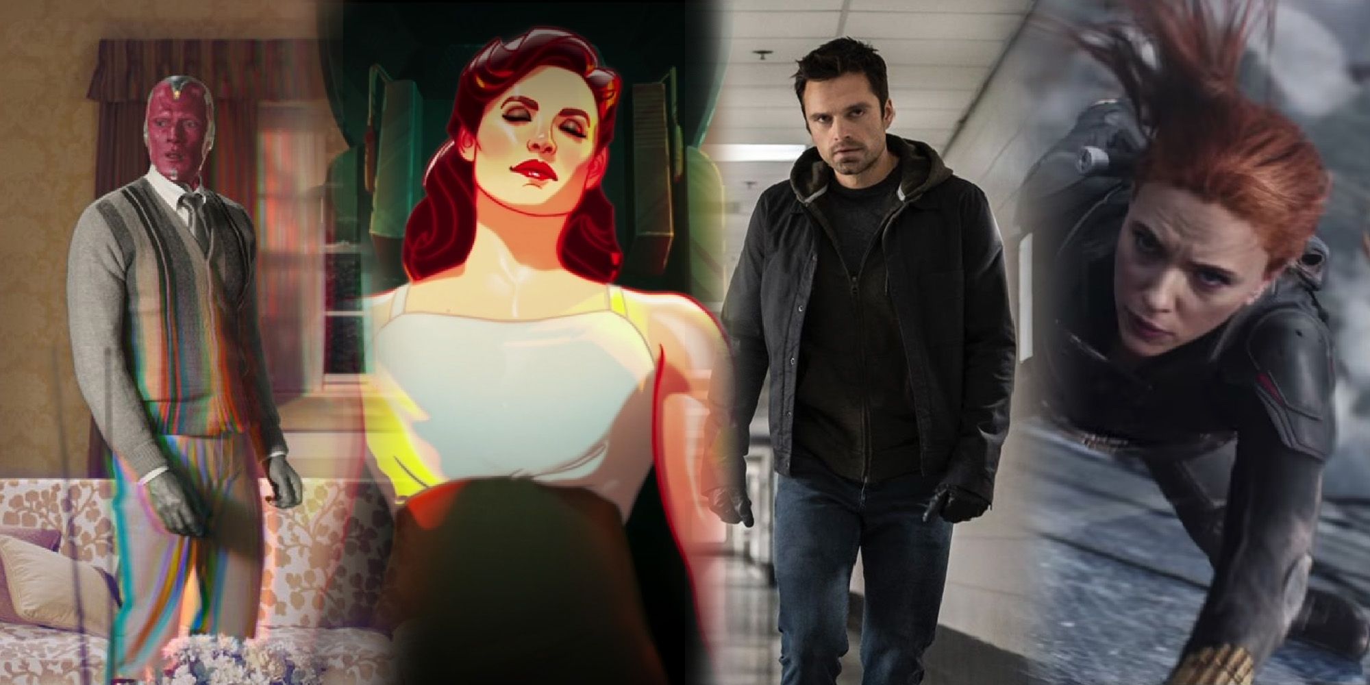 Vision Wandavision What if Falcon and the Winter soldier Black Widow