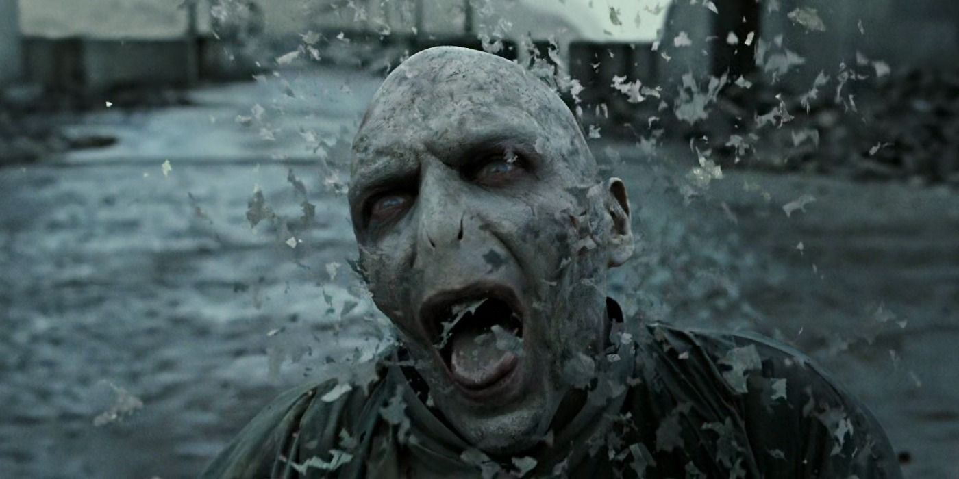 Voldemort dying at the Battle of Hogwarts in Harry Potter and the Deathly Hallows - Part 2.