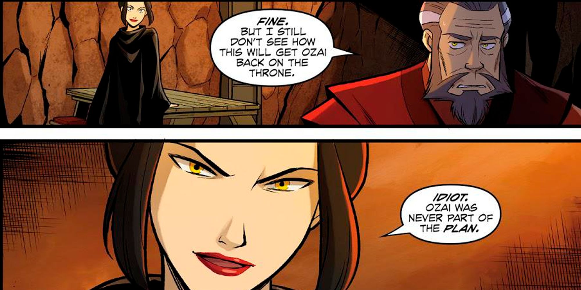 Azula speaks to one of Ozai's supporters in the Avatar Smoke And Shadow comic book