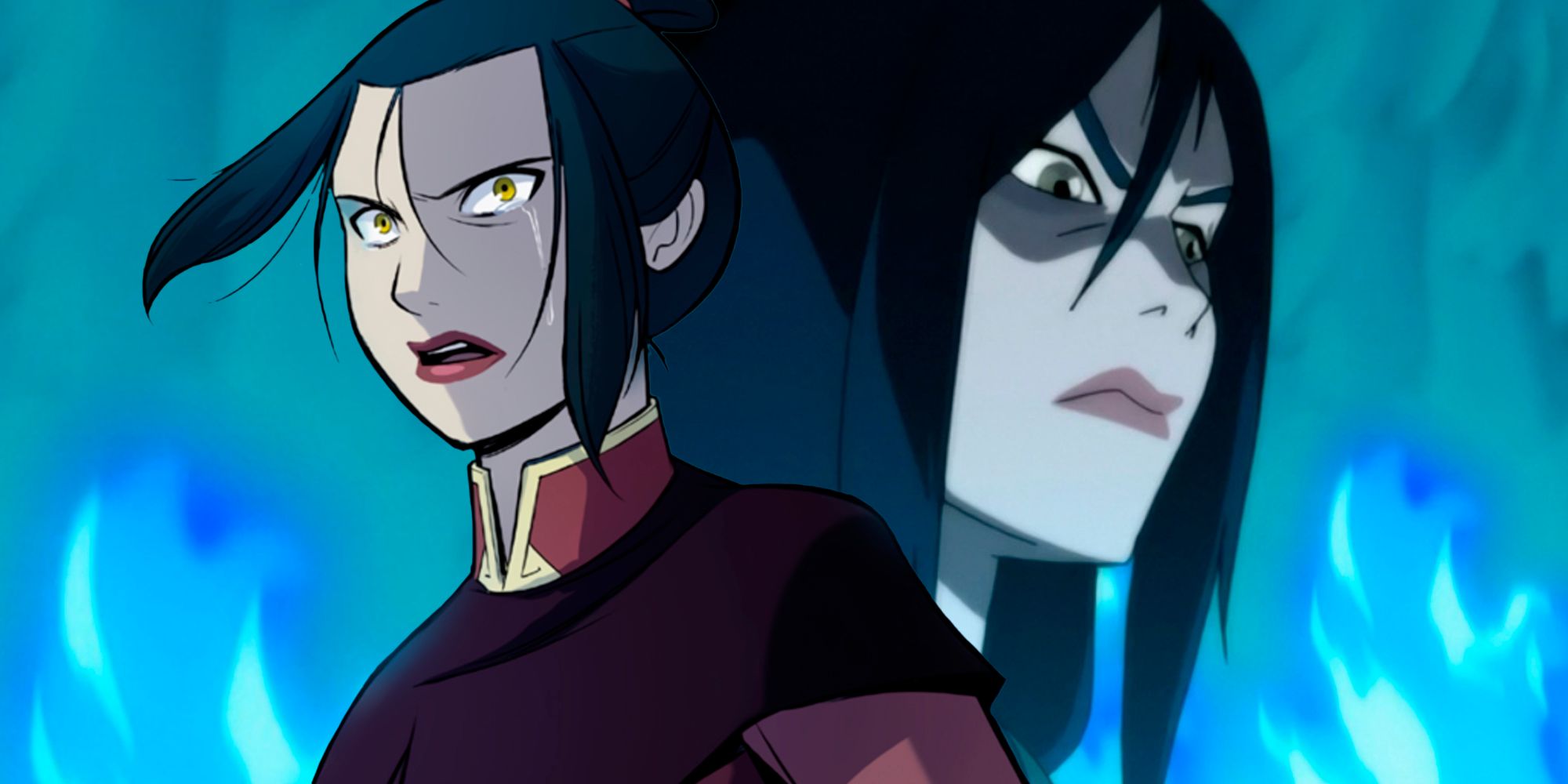 A blended image features Azula in the animated Avatar series and the comic book