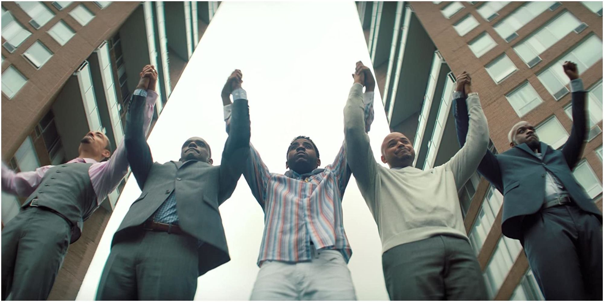 A screenshot of the Central Park Five being exonerated in When They See Us