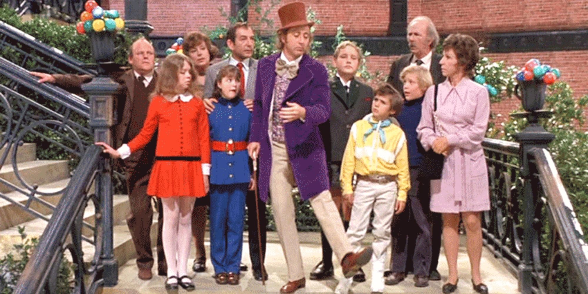 A screenshot of Gene Wilder's Willy Wonka leading his guests during the &quot;Pure Imagination&quot; number in Willy Wonka and the Chocolate Factory