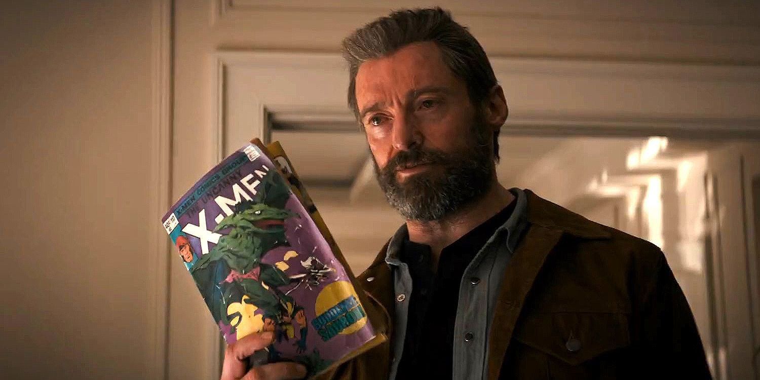 Wolverine holding a comic book in Logan