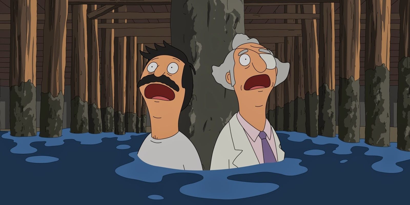 Bob and Mr. Fischoeder Trapped Under the Wharf