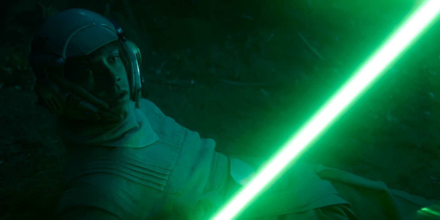 Young Luke with Green Lightsaber in Star Wars The Rise of Skywalker