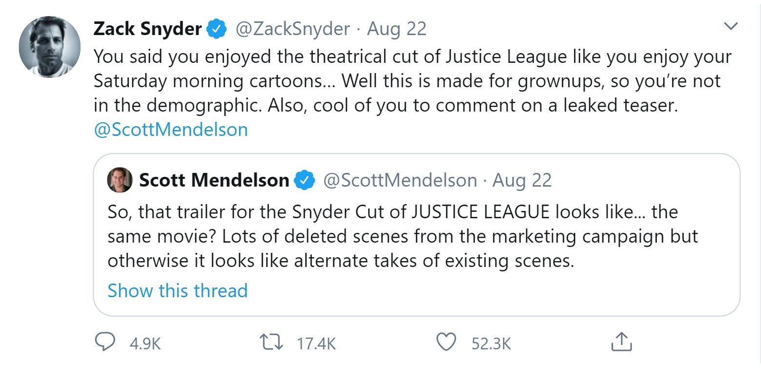 Zack Snyder&rsquo;s tweet about Justice League