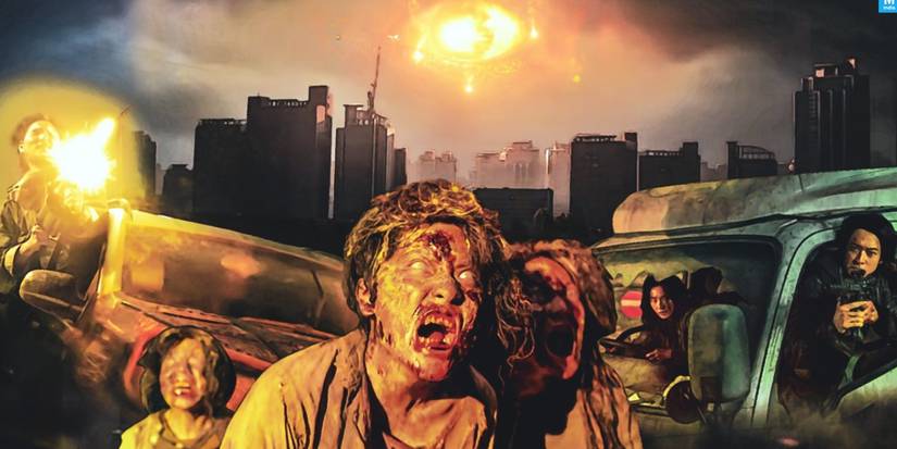 Zombies lunge forward as men shoot at them from cars in Train to Busan Peninsula Movie