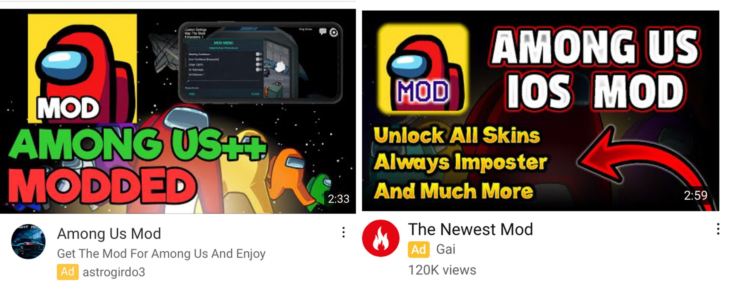 among us mods youtube ads