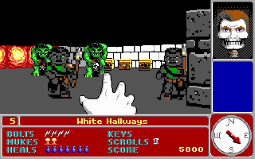 An image of 3D Catacombs, where the player extends their hand towards the advancing monsters.