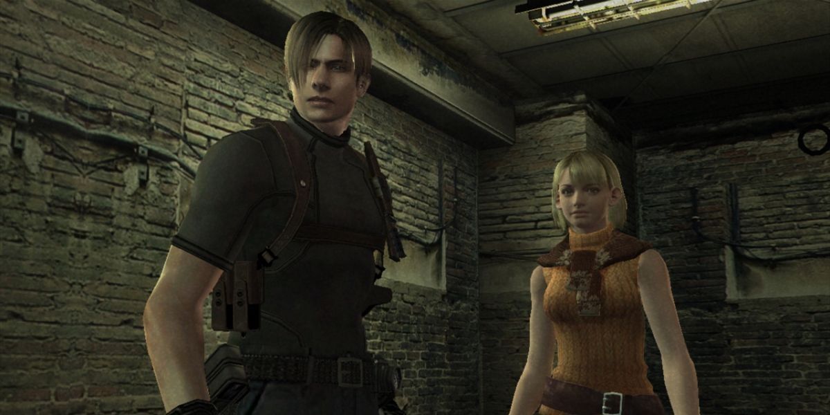 A characters is safely escorted from Resident Evil 4