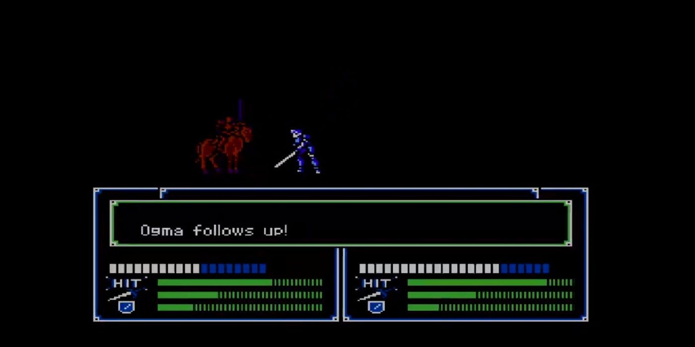 Gameplay of the original Fire Emblem in which two units are fighting.