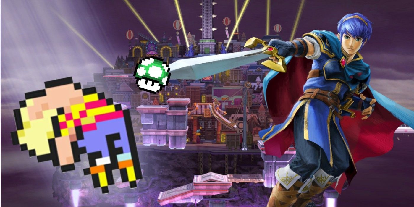 Marth giving Lucas a 1-up mushroom symbolizing how Fire Emblem’s new release gave hope to Mother 3 fans.