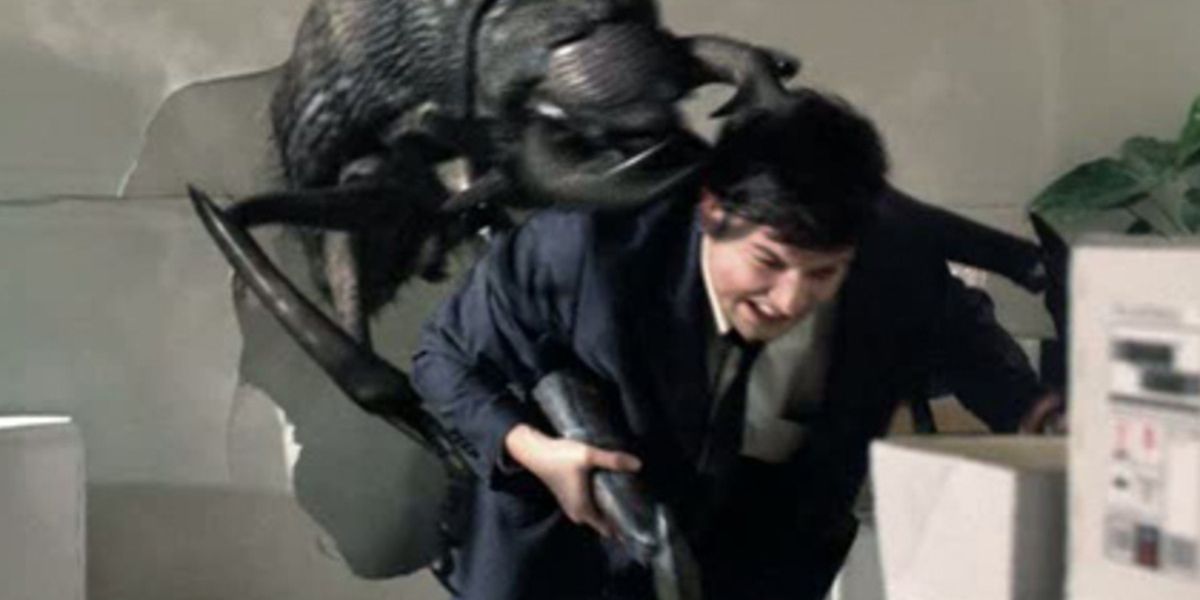 monster bug attacking man
