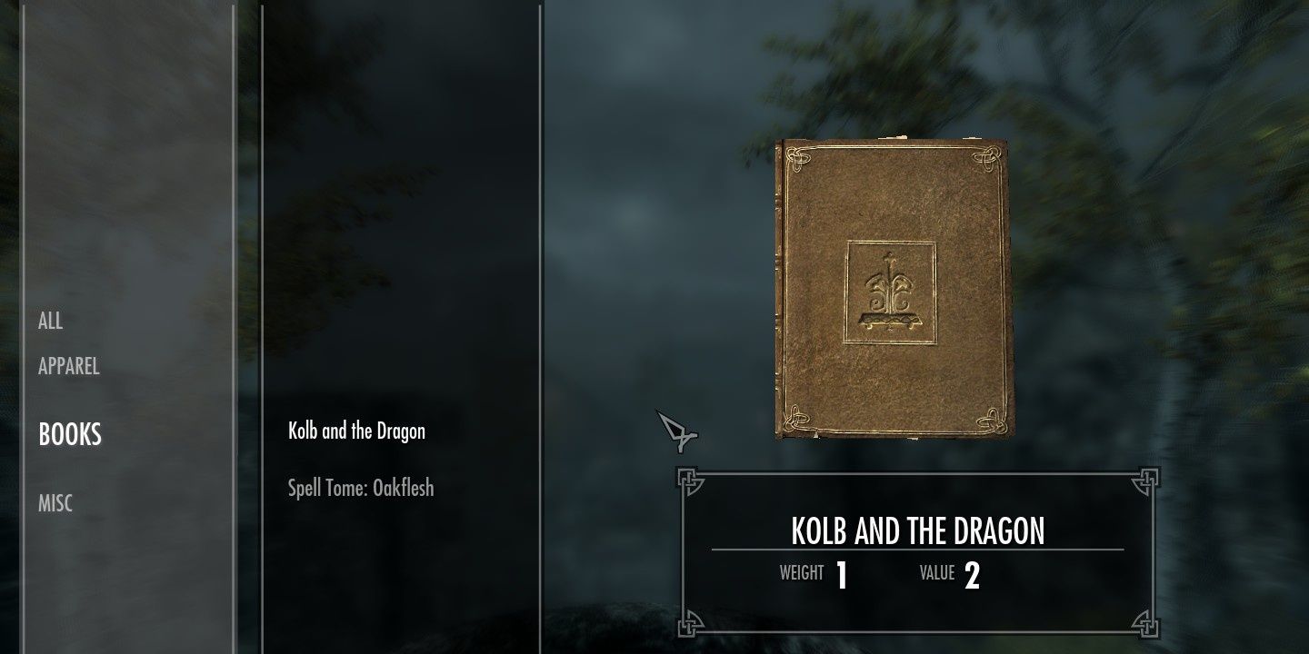 The book Kolb and the Dragon in Skyrim.