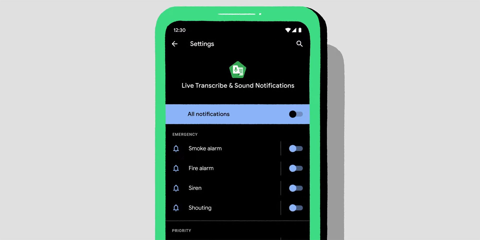 Android's Live Transcribe &amp; Sound Notifications setting