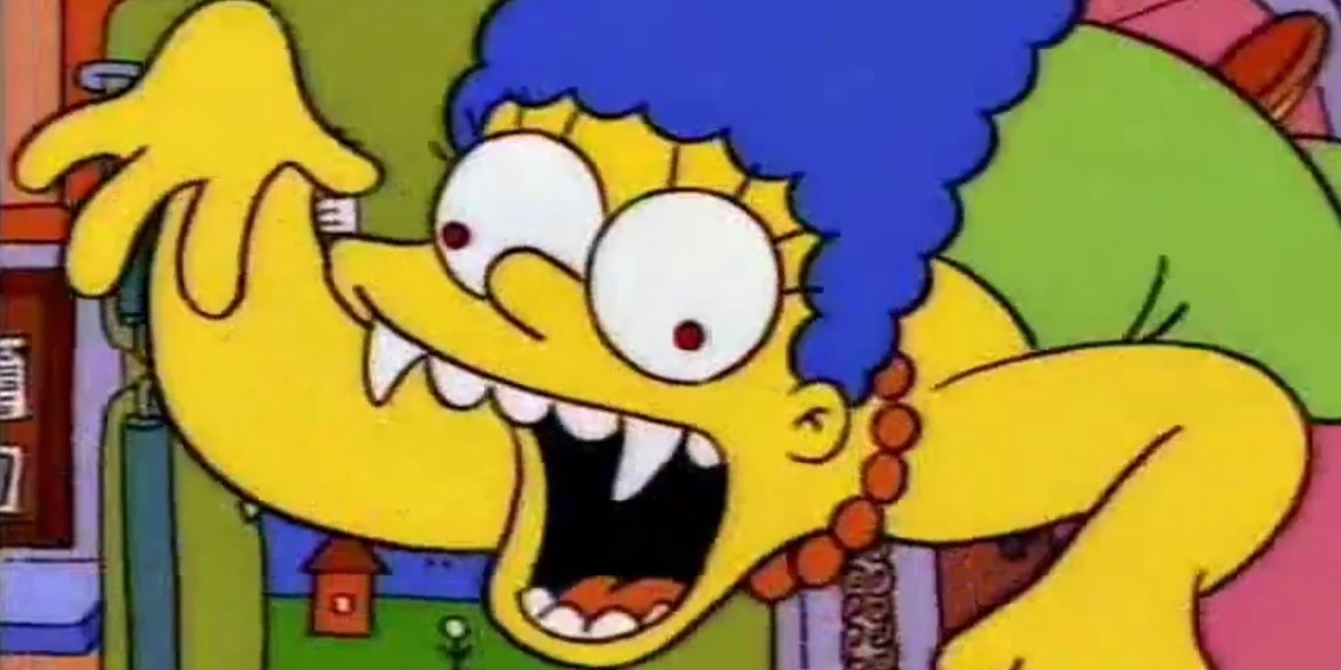 Marge Simpson as a vampire with fangs in The Simpsons