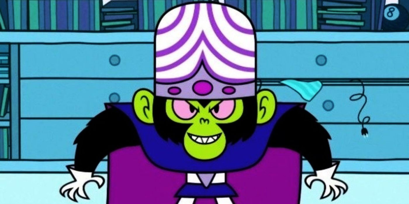 Mojo Jojo smiling and stretching his arms out in Powerpuff Girls