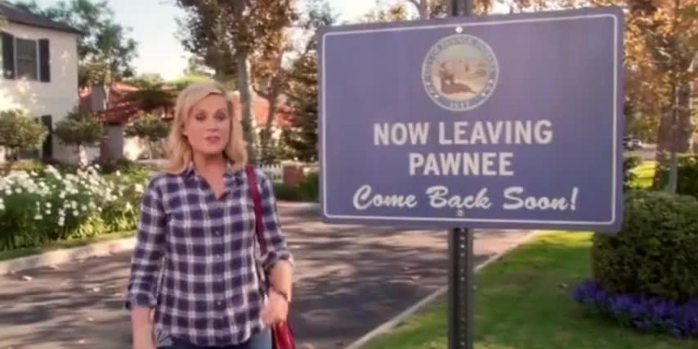 now leaving pawnee sign - parks and rec