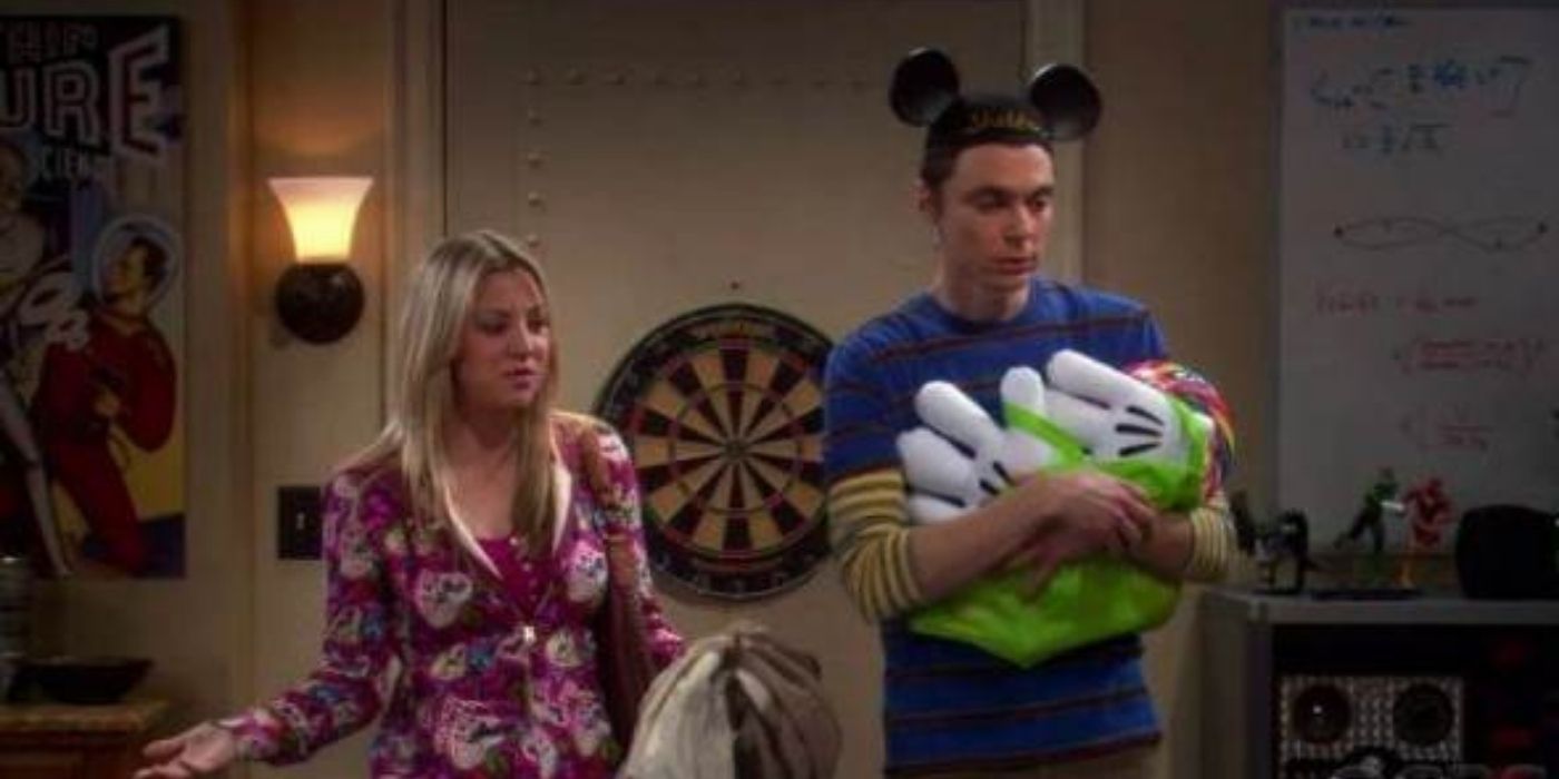 Penny and Sheldon standing in Apartment 4a after Disney Land on TBBT