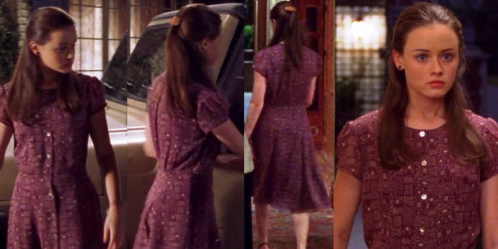 rory from gilmore girls in a purple dress
