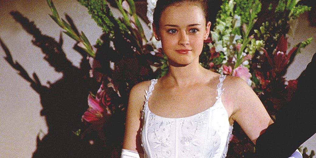 rory in a white dress on gilmore girls