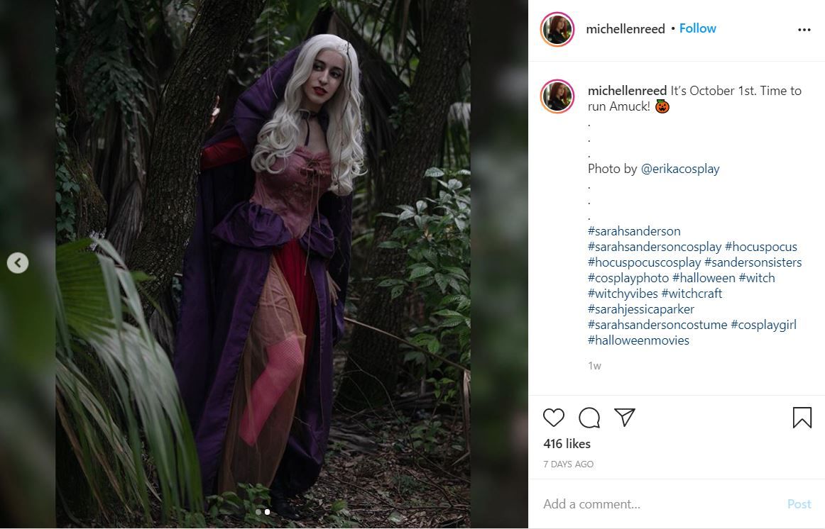 Sarah Sanderson cosplay from 'Hocus Pocus' by Michelle Reed on Instagram