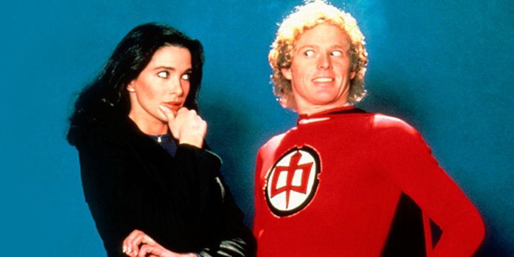 Ralph (William Katt) and Pam (Connie Sellecca) posing for The Greatest American Hero 