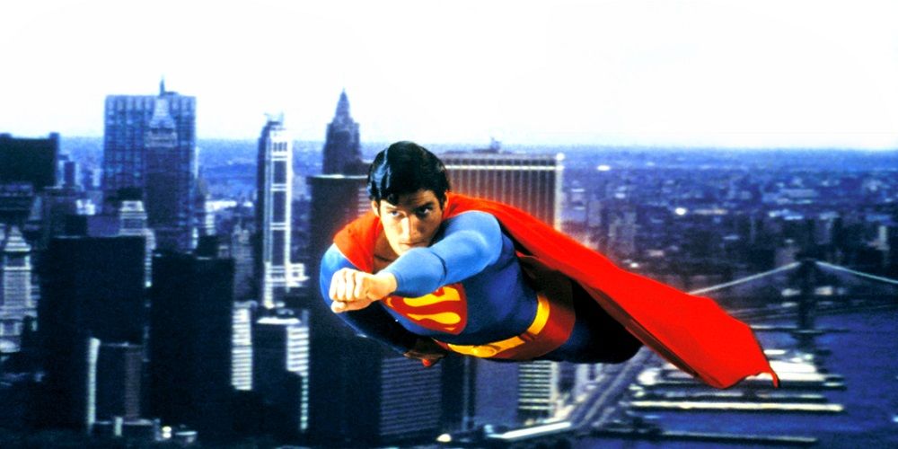 Superman flying over Metropolis in Superman The Movie 1978