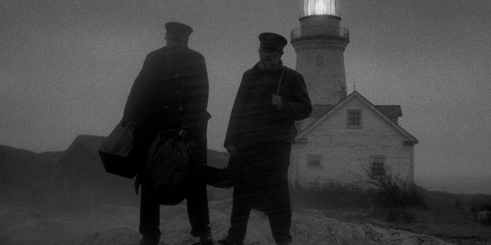 Men standing in the rain in The Lighthouse