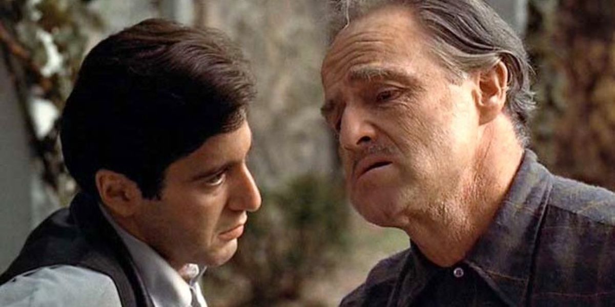 Vito and Michael talk in the garden in The Godfather