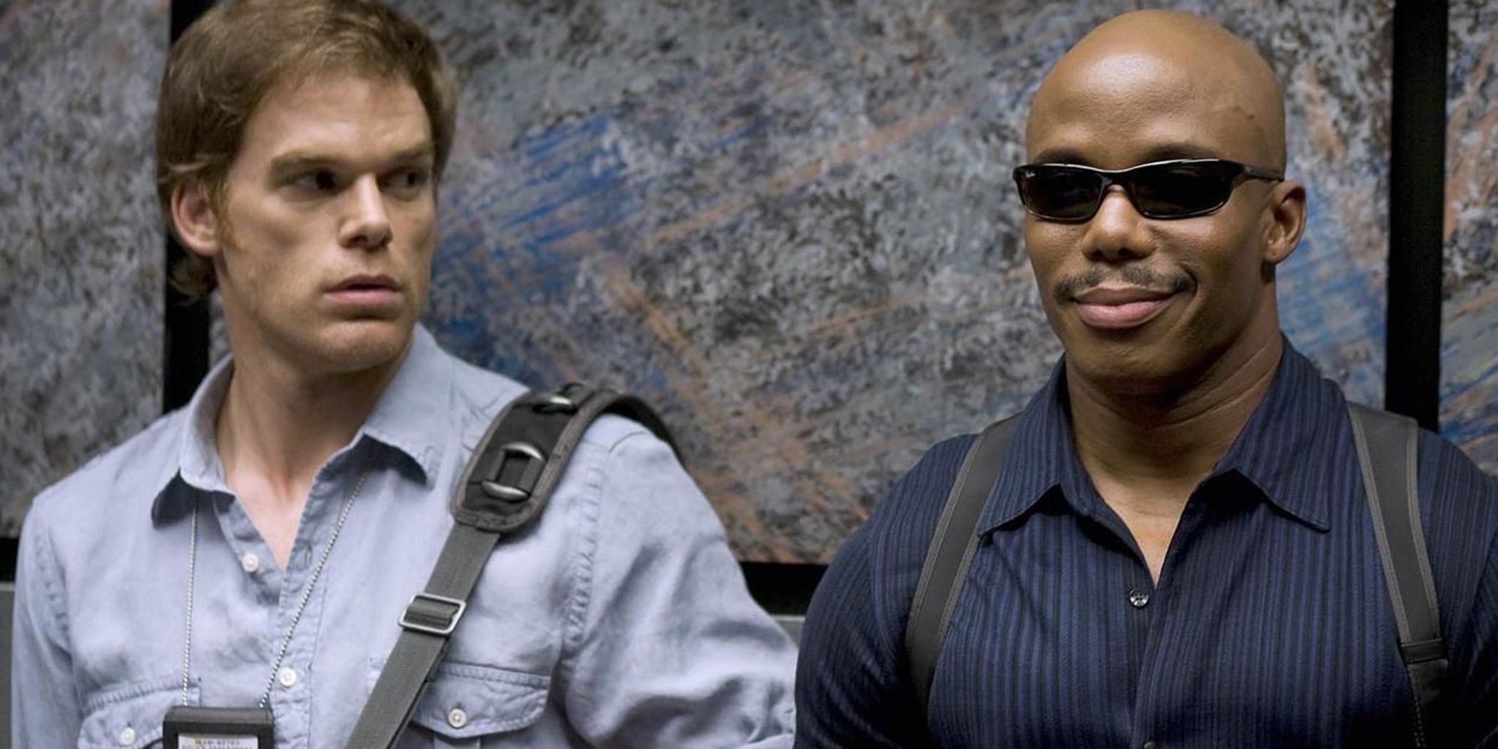 Dexter Morgan and James Doakes in an elevator in Dexter