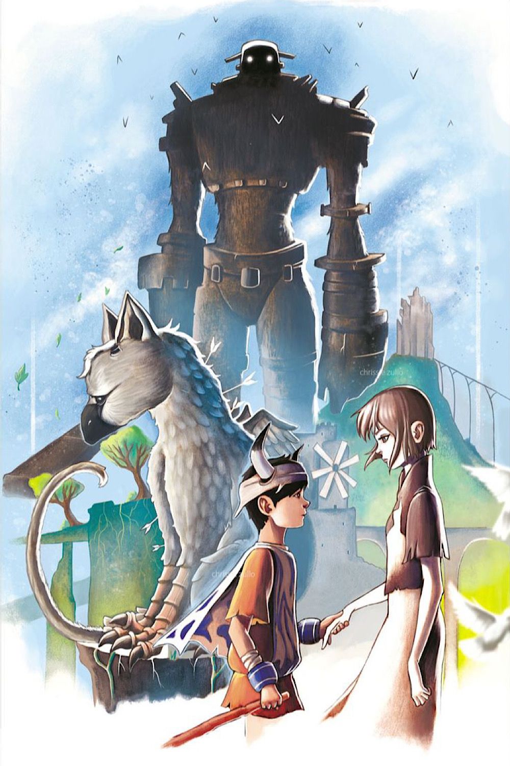 Shadow of the Colossus, The Last Guardian, and Ico crossover fan art